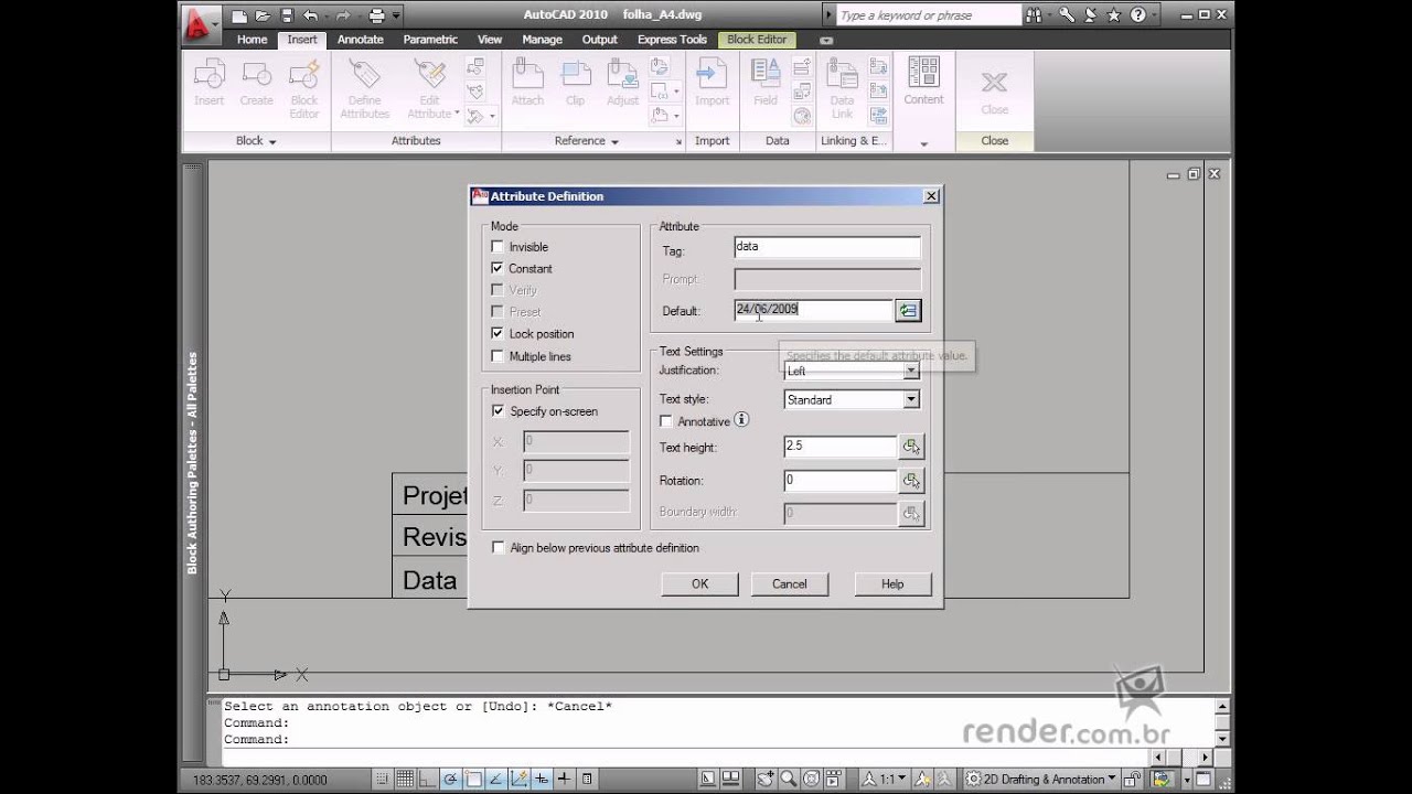Defining attributes in AutoCAD - Inserting additional information in blocks - M4A5