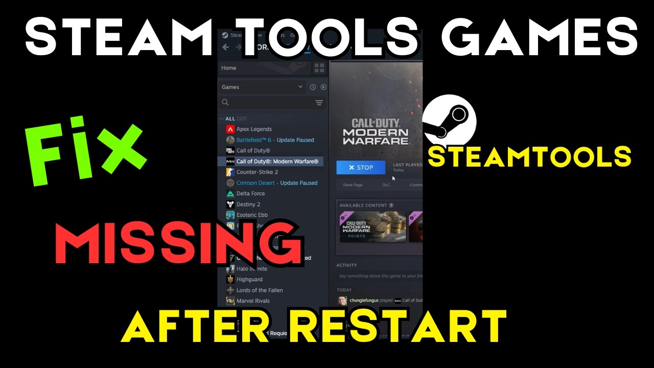 Игры из Steam Tools не отображаются в библиотеке после перезапуска.