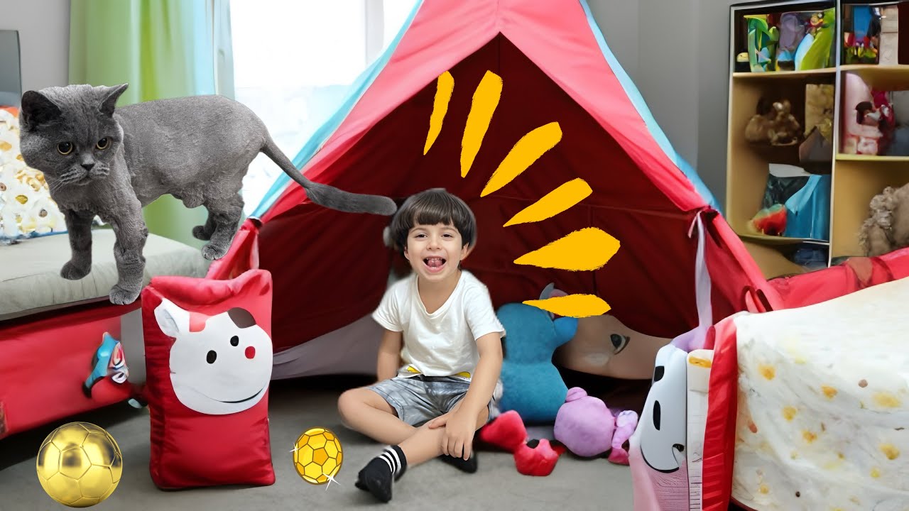Oyun çadırı. Oyuncak ev. Aybo kedisine yeni ev yaptı. Eğlenceli Çocuk Videosu. Fun for Kids