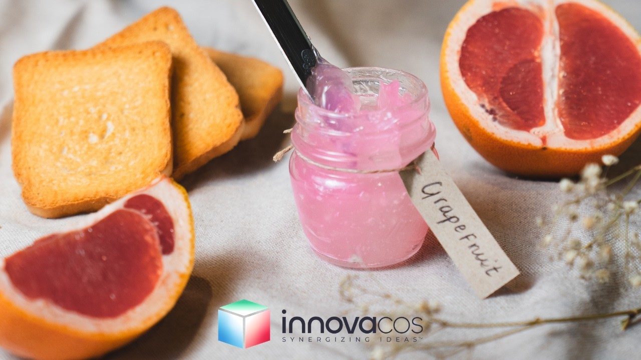 Grapefruit Jam: 90% of hydrophilic phase in a W/O emulsion by innovacos Corp.