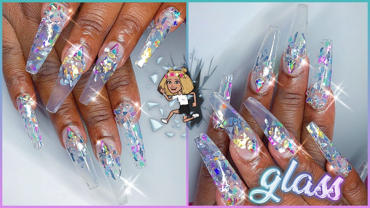 💎Watch Me Work 100% Polygel Encapsulation: Shattered Broken Glass Nails Full Set