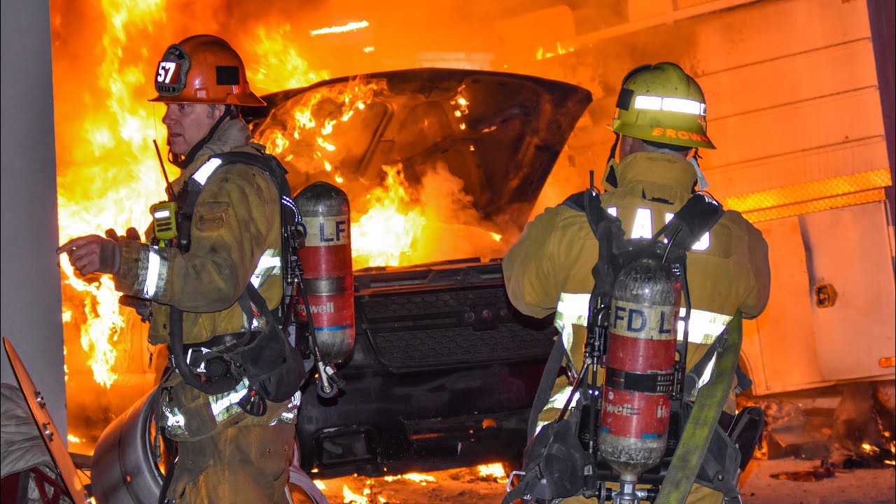 LAFD Auto Fire Spreads to House: Station 57 (South LA)