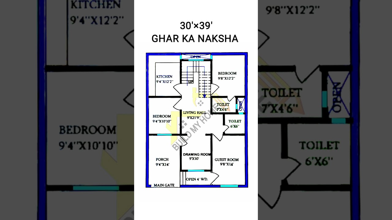 30 x 39 ghar ka naksha/ 30 x 39 house design/ 3 bhk plan /#buildmyhome #shorts #short #shortvideo