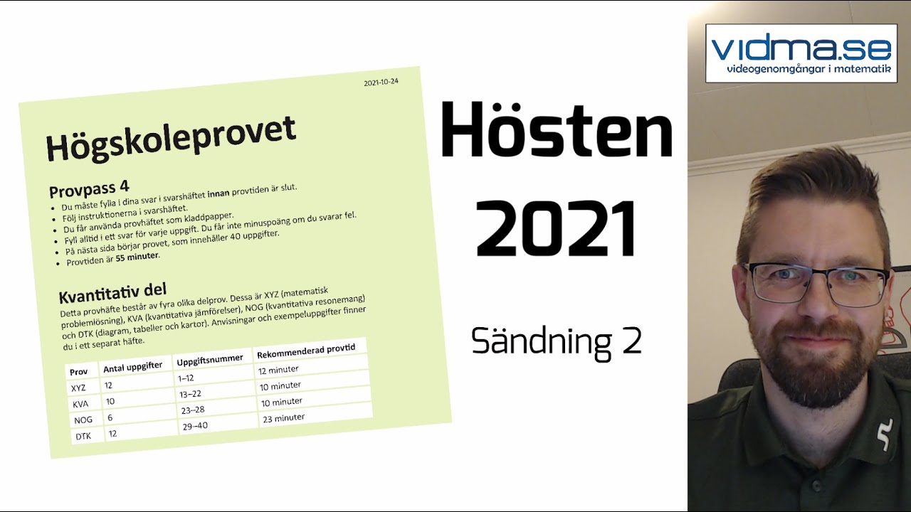 HÖGSKOLEPROVET HÖSTEN 2021. Kvantitativ del. provpass 4. | vidmaHP.se