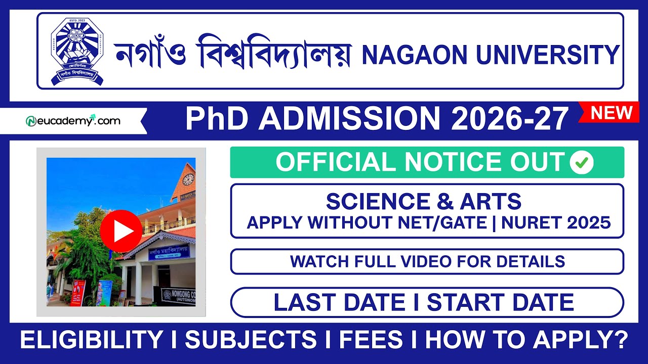 Nagaon University PhD Admission 2026-27: NURET Exam, Eligibility & How to Apply