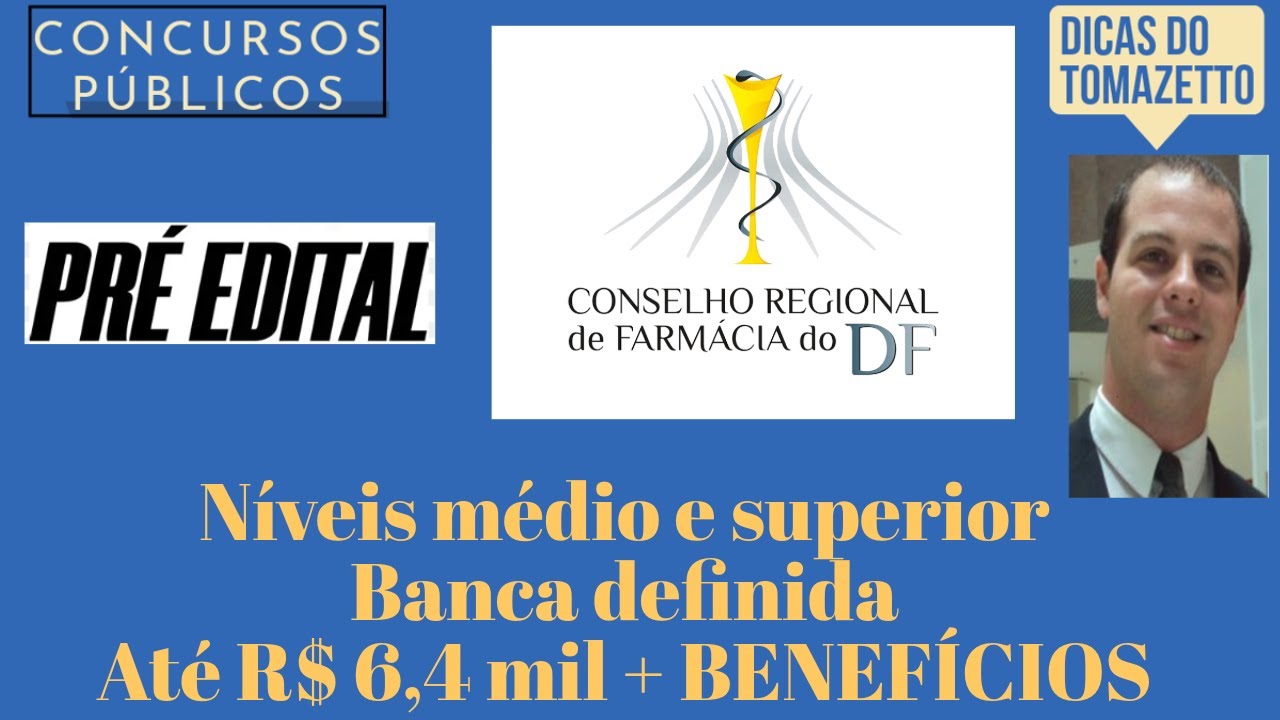 Pr&eacute;-edital concurso p&uacute;blico CRF DF banca definida n&iacute;veis m&eacute;dio superior at&eacute; R$ 6,4 mil + benef&iacute;cios