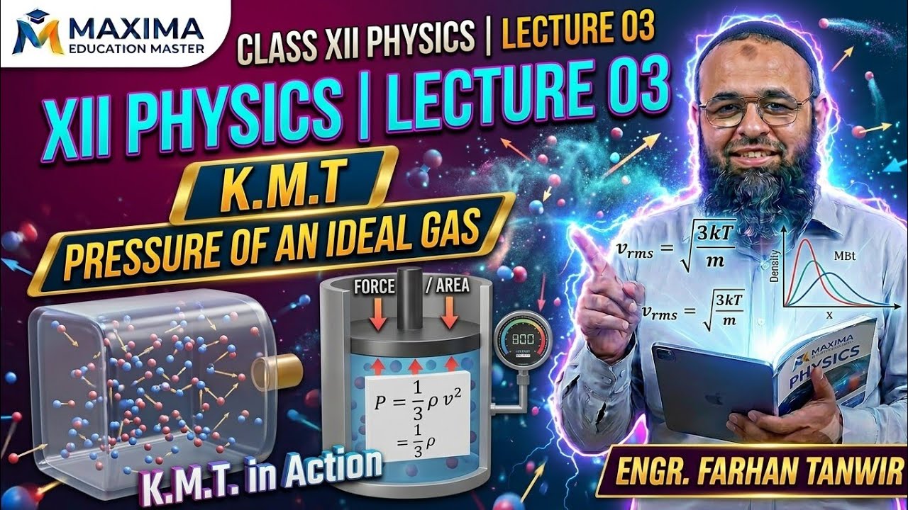Class 12 Physics Lecture 03 | Kinetic Molecular Theory & Pressure of an Ideal Gas | Ch 15