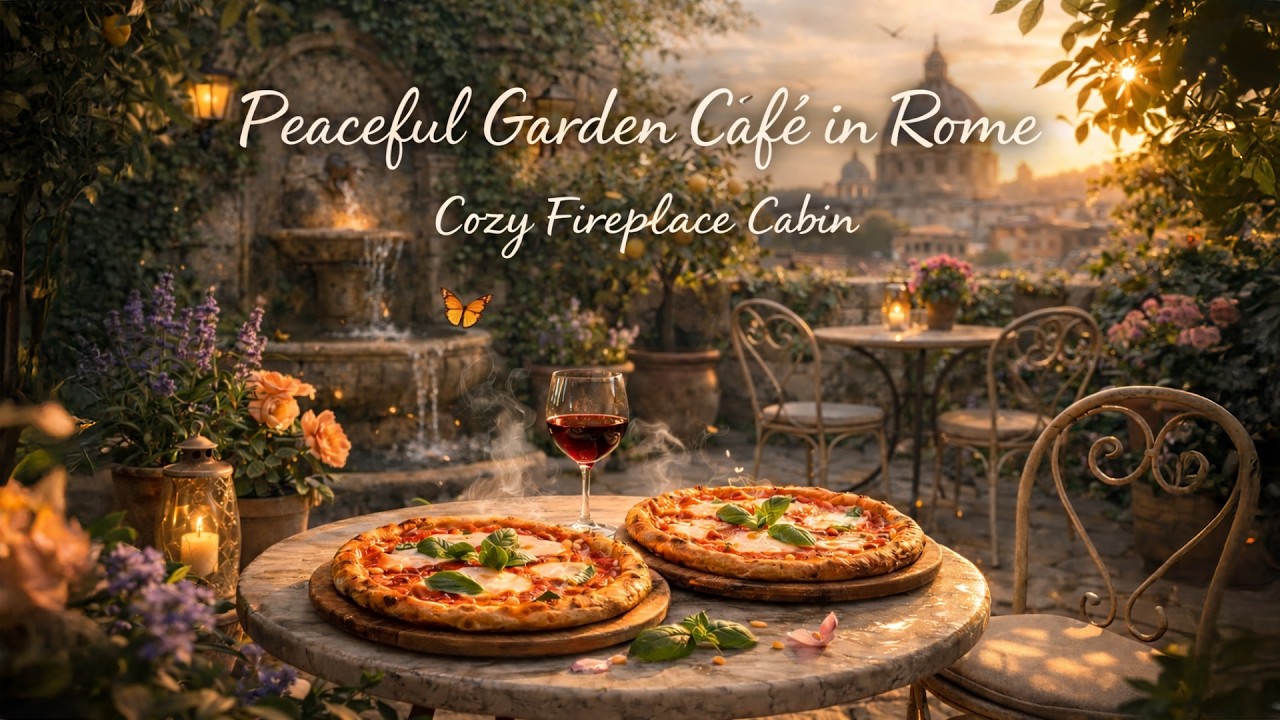 LIVE: Peaceful Garden Café in Rome | Soft Breeze & Calm Piano | Relaxing Ambience 🌿