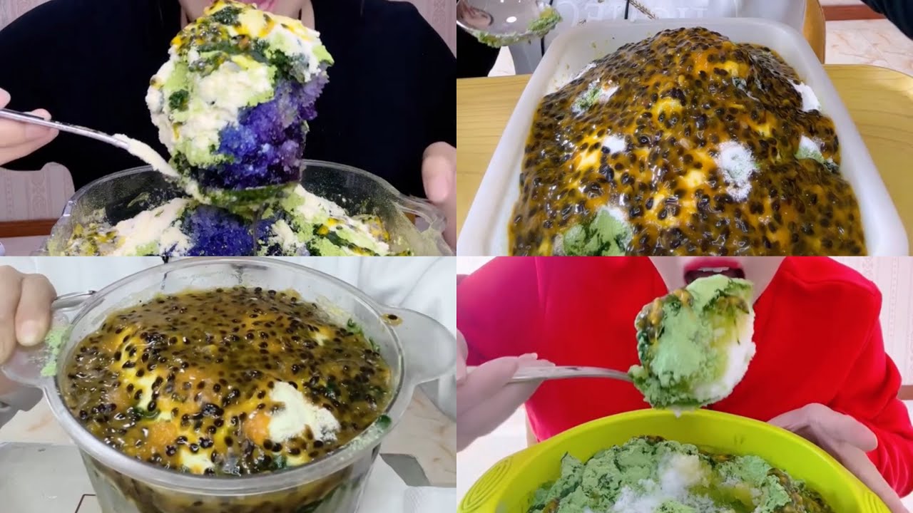ASMR| Qian’s recent ice eating with passion fruit, matcha & milk powder