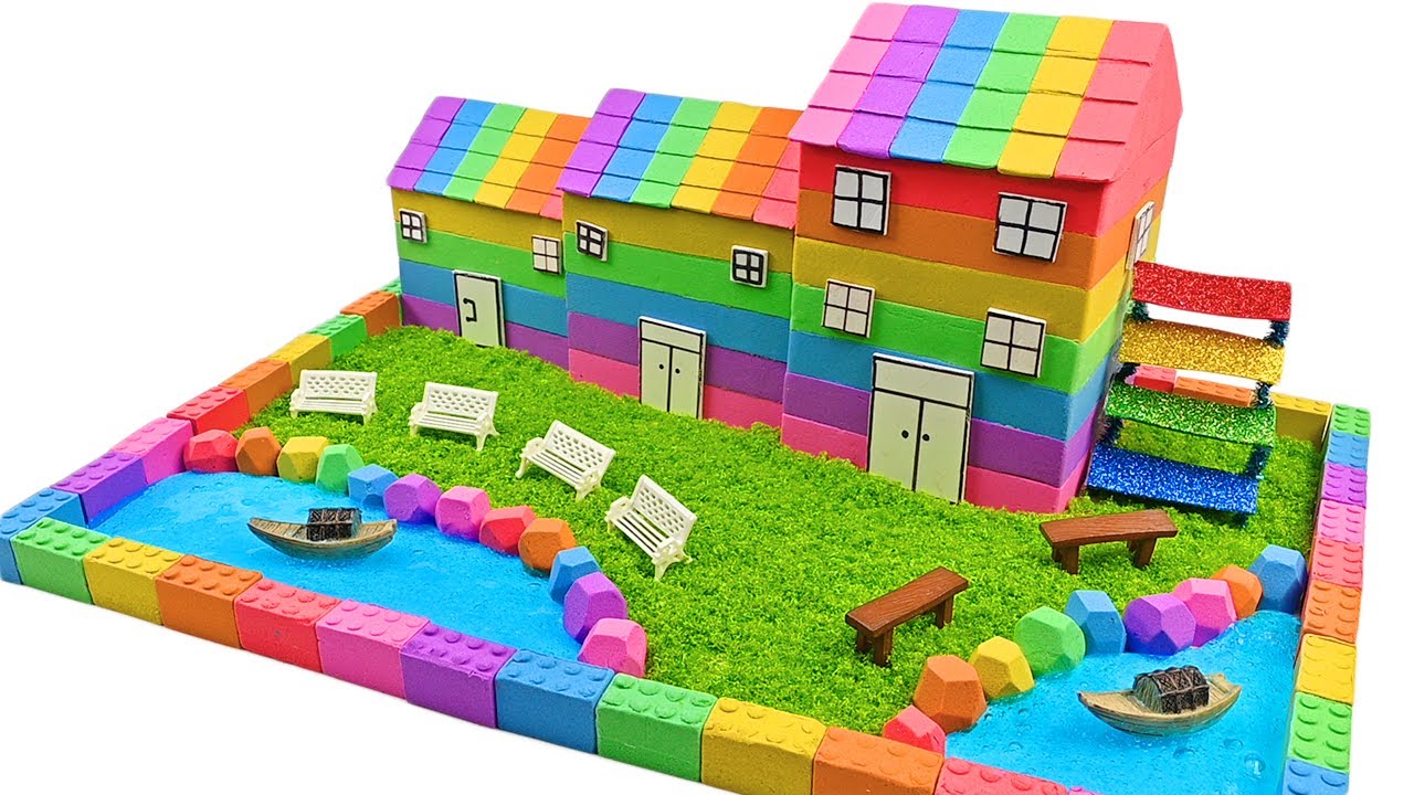 Satisfying Video | DIY How To Make House has Lake with Kinetic Sand & Slime Cutting ASMR | Zon Zon