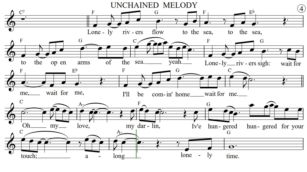 UNCHAINED  MELODY for flute or violin Sheet Music Play Along Backing Track / Lyrics / Chords