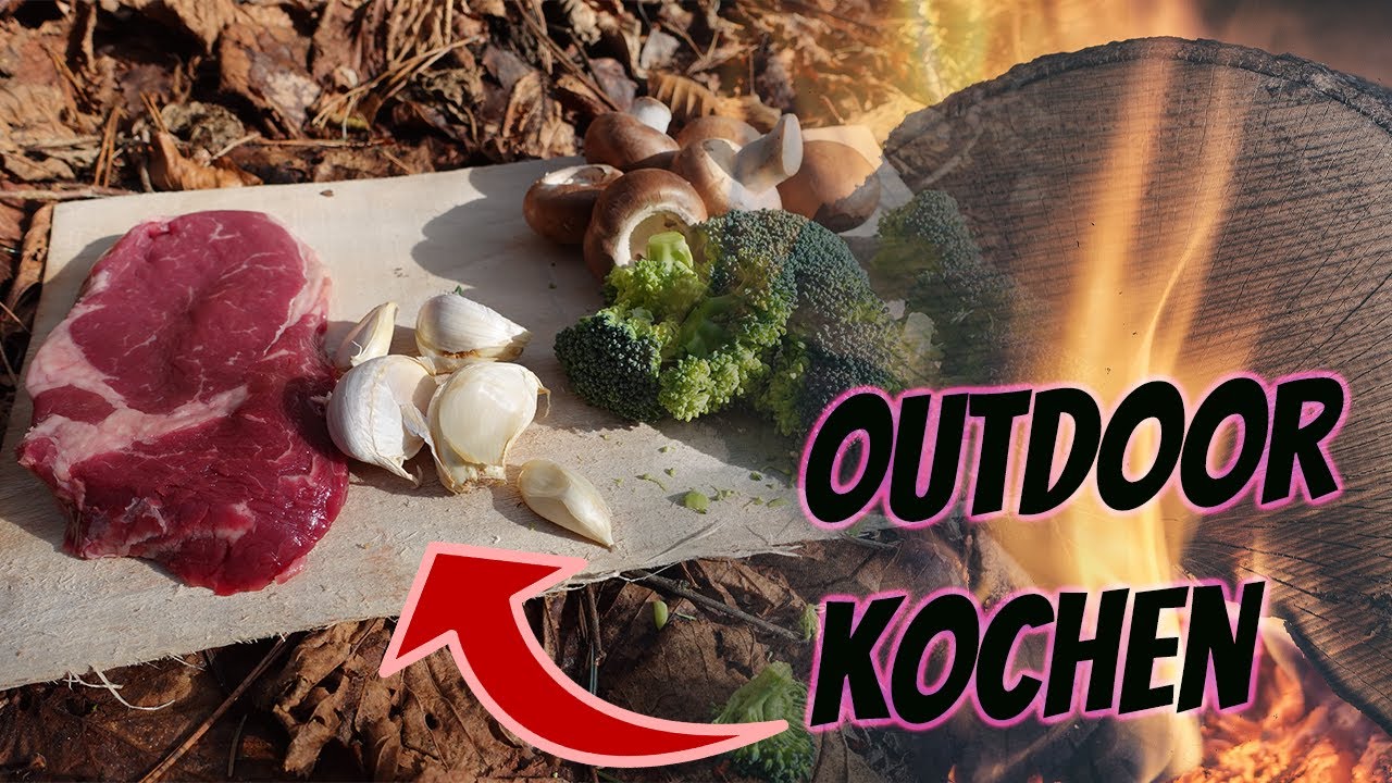Outdoor Rib eye Steak kochen im Wald auf Feuer-Outdoor-Bushcraft-Outdoor küche/draussen kochen