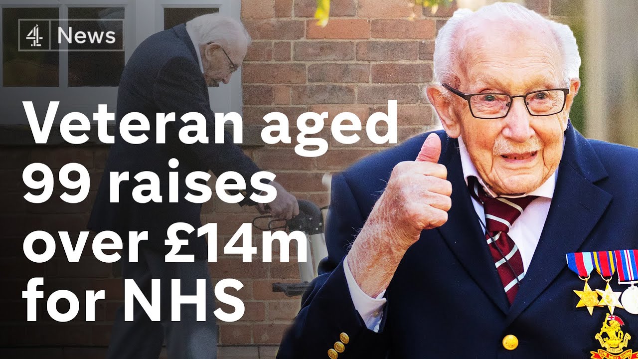 99-year-old Captain Tom Moore raises more than £14m for NHS by walking in his back garden