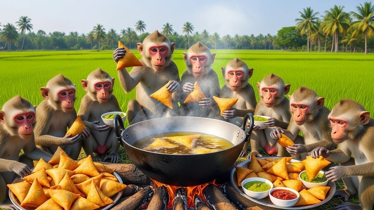 बंदरों ने मिलकर बनाया समोसा और चटनी 😲 | Monkeys Together Made Samosa and Chutney
