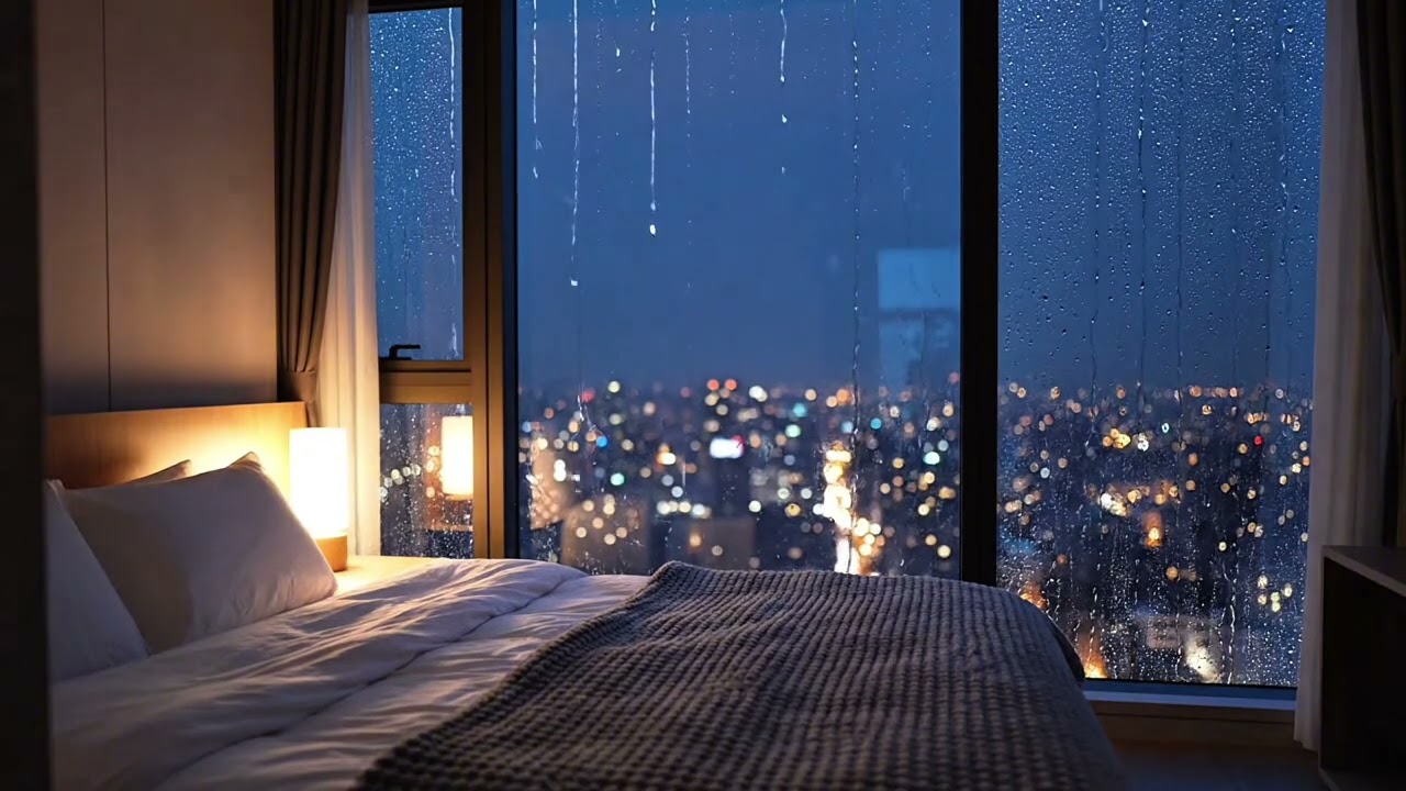 Fall asleep in 5 minutes🌙 | Gentle Rain & Distant City Ambience | 3 Hours