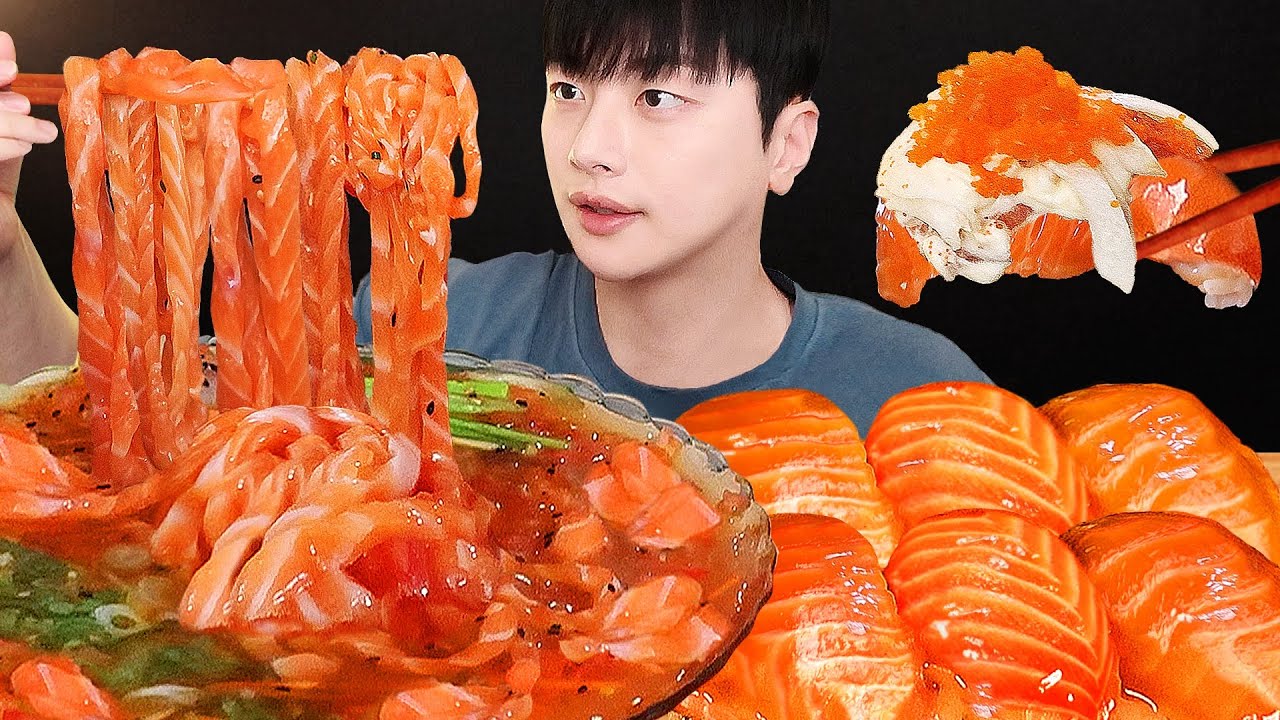 쫀득탱글🍣✨ 대왕 연어초밥 연어국수 먹방 ! 연어깍두기까지 연어의 은혜가 끝이 없네.. Salmon Noodles Salmon Mukbang asmr 리얼사운드