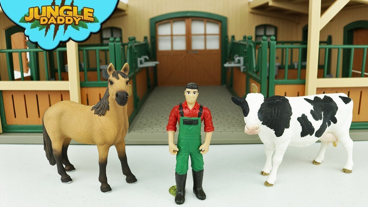 Learn Farm Animals Horses Schleich Farm World safari cow barn animal toys