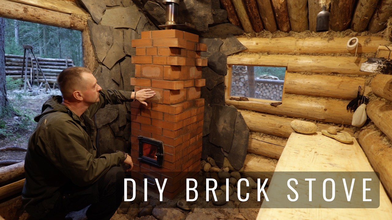 DIY the Smallest BRICK STOVE in my Bushcraft FOREST HUT - Baked Chicken - Coffee with OutIn Nano