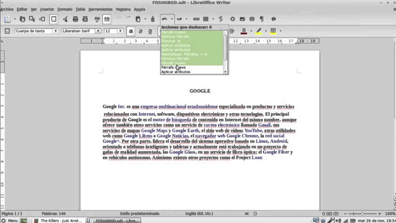 HACER Y DESHACER CAMBIOS EN LIBREOFFICE (Tema 7)