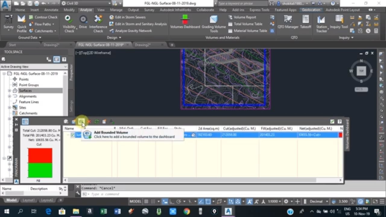 Civil 3d Tutorial #16 Cut And Fill volume calculation, volume reports and tables