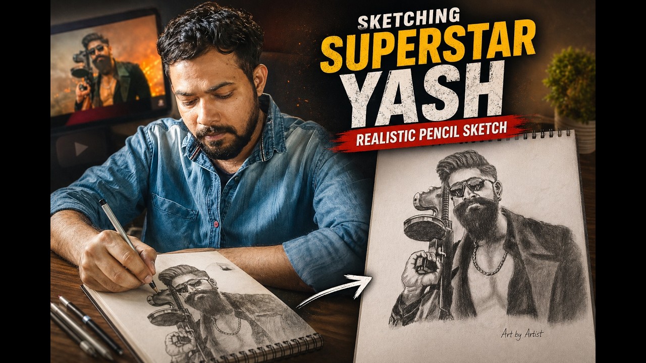 How to draw Rocking star Yash sketch from toxic | graphite pencil sketch | timelapes