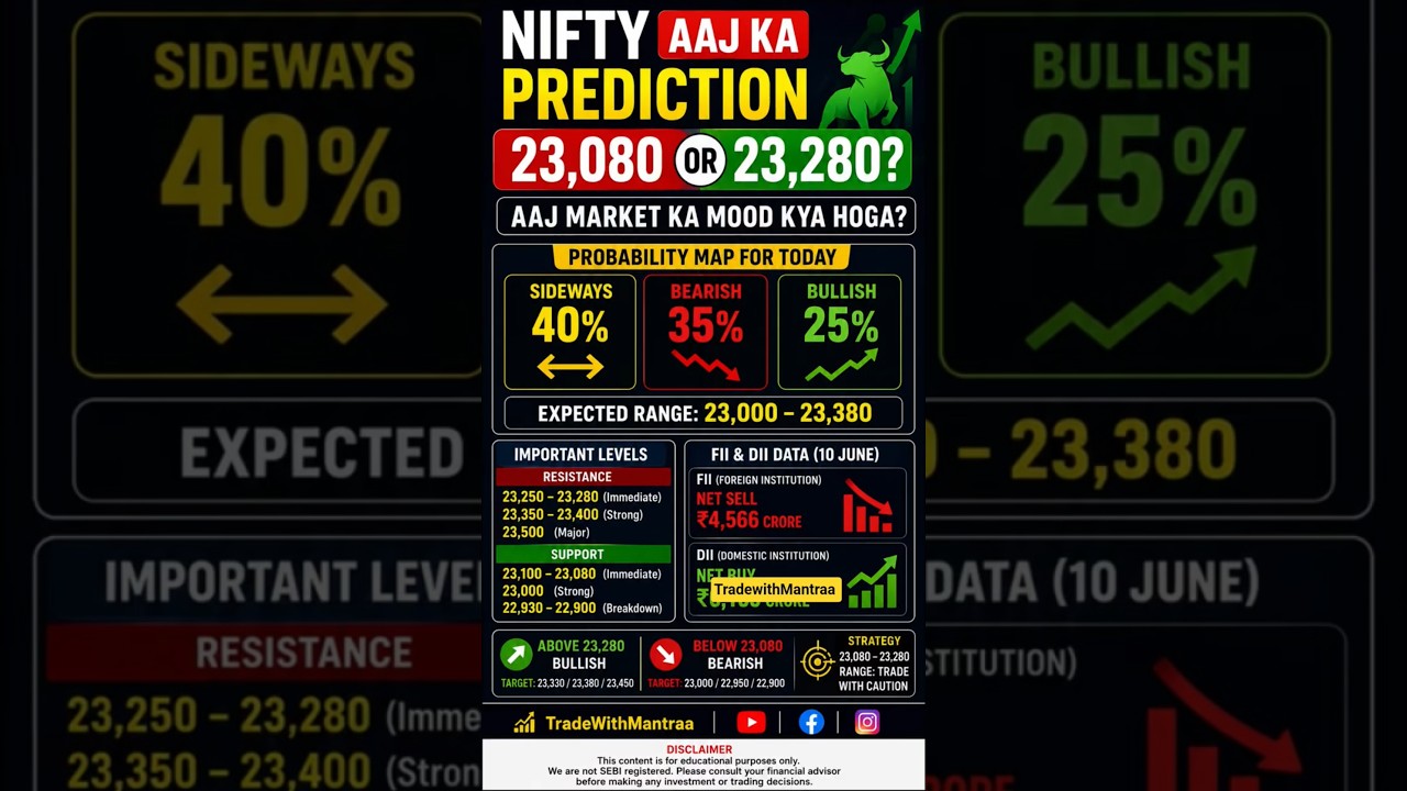 Nifty Today Prediction🚨 | 23,080 vs 23,280 🔥 | Option Chain| FII DII Data | Nifty Intraday Levels