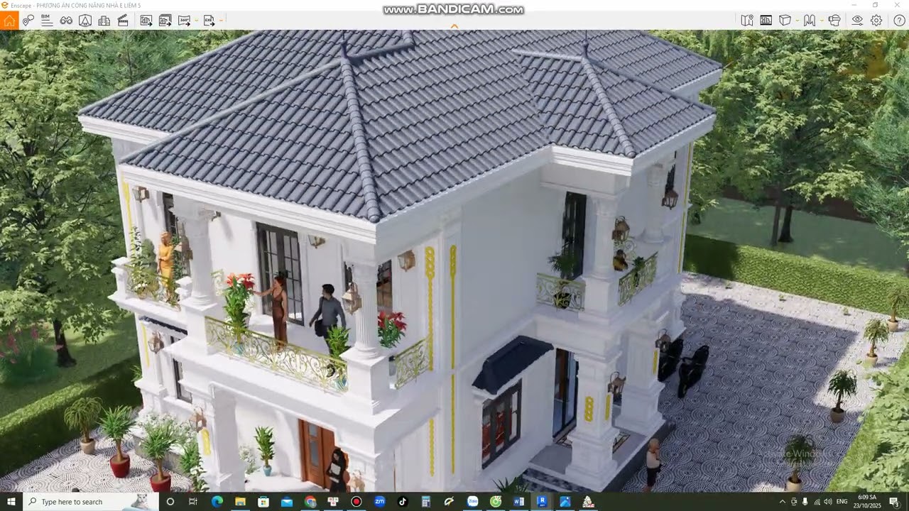 PHƯƠNG ÁN 3D - NHÀ 2 TẦNG MÁI NHẬT TÂN CỔ ĐIỂN