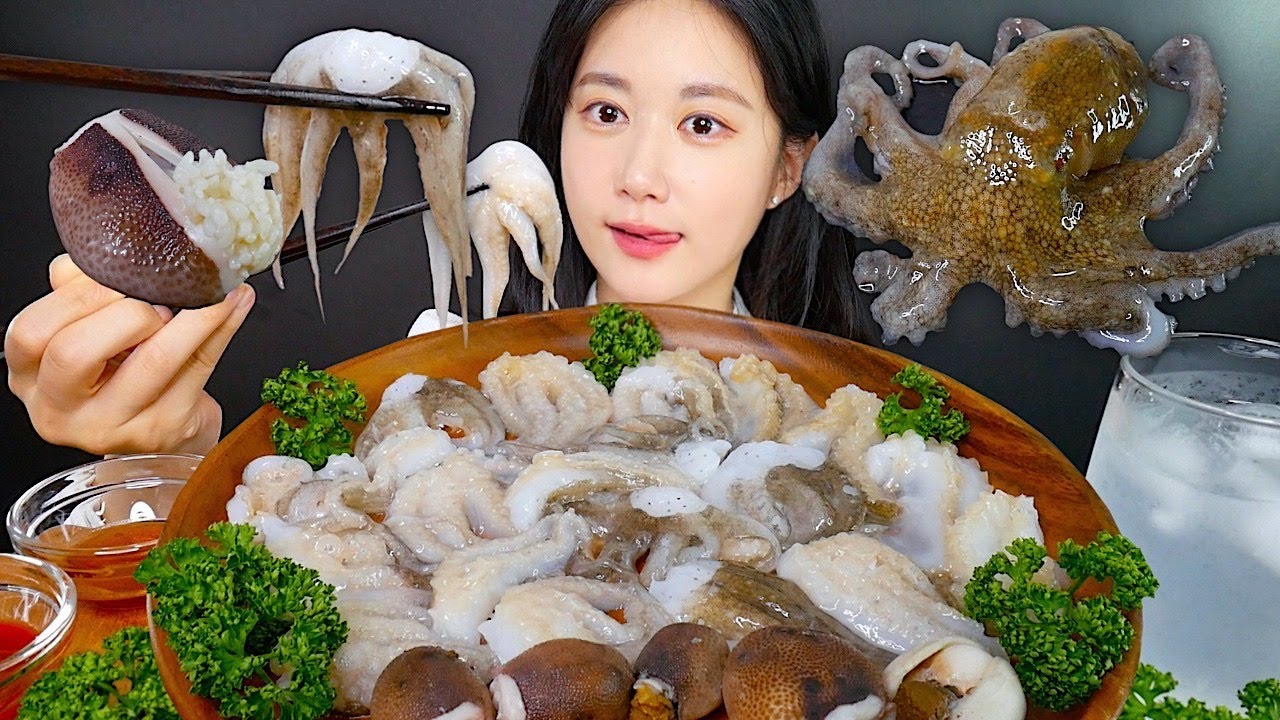 ASMR MUKBANG | Сырой Осьминог🐙 Перепончатый Осьминог✨ Жевательный И Мягкий | eating
