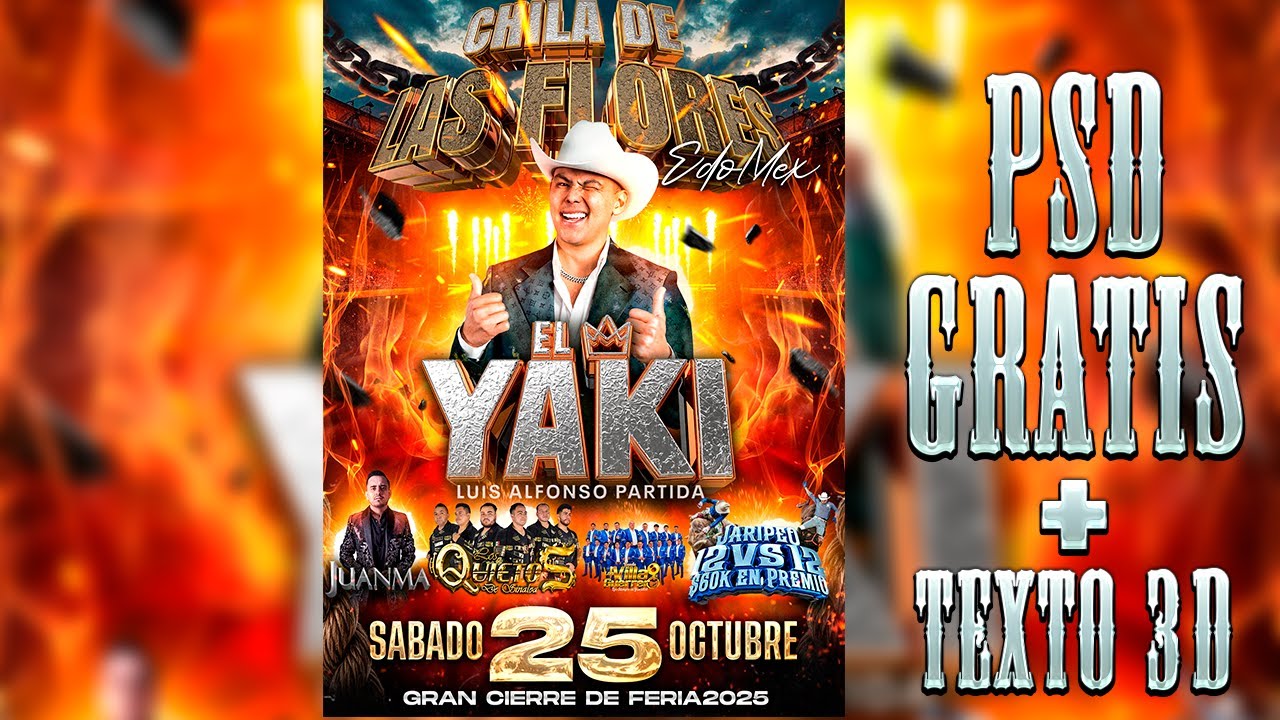 GRATIS/ FREE FLYER GRUPERO + TEXTO 3D  PARA BAILES JARIPEO Y MAS