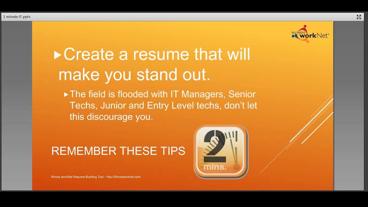Information Technology Resume Tips 2 Minute Overview - August 6, 2014