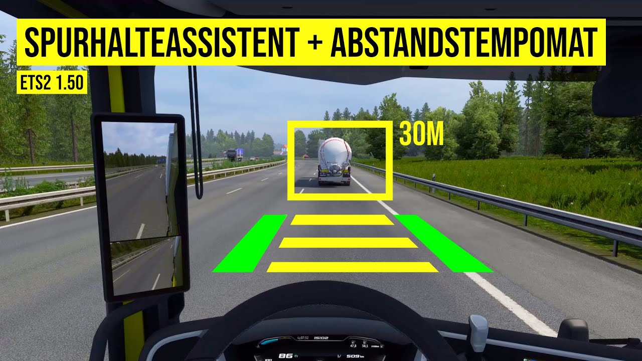 Wie lange halten uns SPURHALTEASSISTENT + ABSTANDSTEMPOMAT in der Spur? | ETS2 1.50