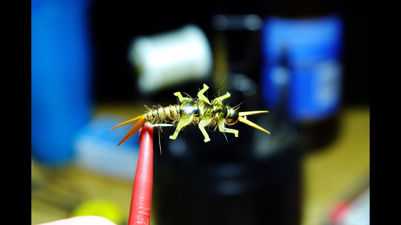 Tying a Golden Stonefly Nymph (triple wing case) with Lively Legz
