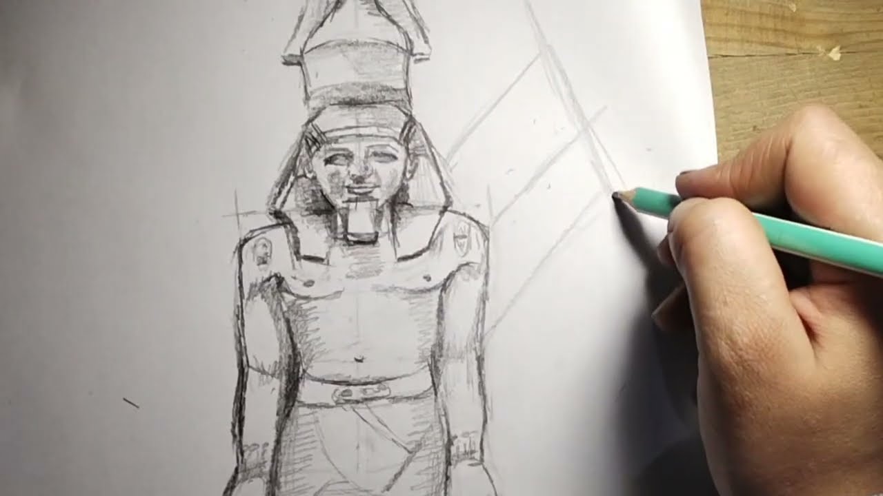 رسم تمثال رمسيس الثاني بالرصاص | فن مصري قديم |المتحف المصري الكبير 