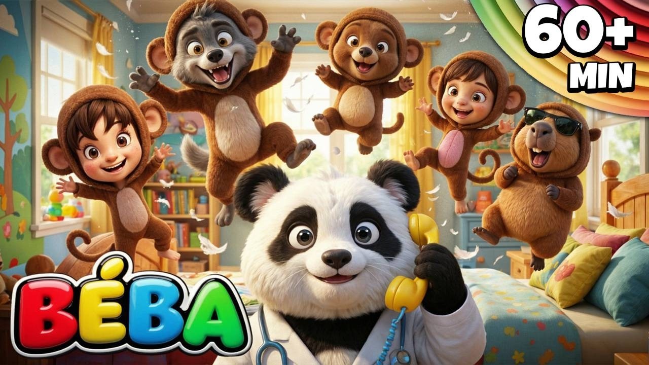 PĚT MALÝCH OPIČEK SKÁČE NA POSTELI | + další české dětské písničky pro děti | BÉBA
