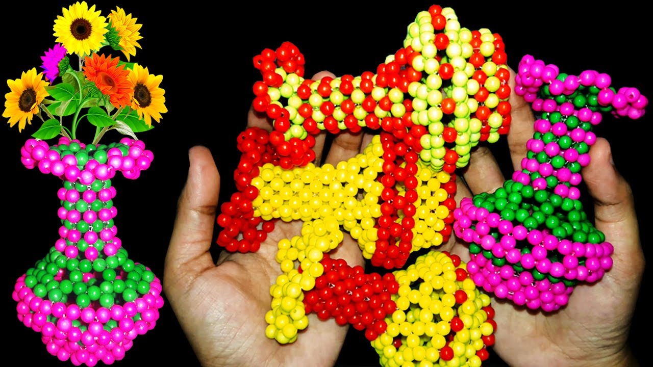 How to Make Beaded Flower Vase (PART-1): DIY Crystal Beads Flower Pot Tutorial