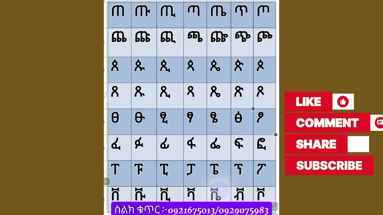 ክፍል አራት አማርኛ ፊደላት