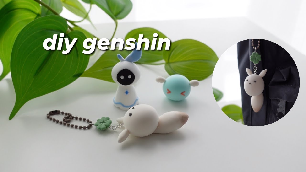 Easy DIY genshin impact clay figures 🍀 (klee's dodoco keychain, anemo slime, venti wisp)