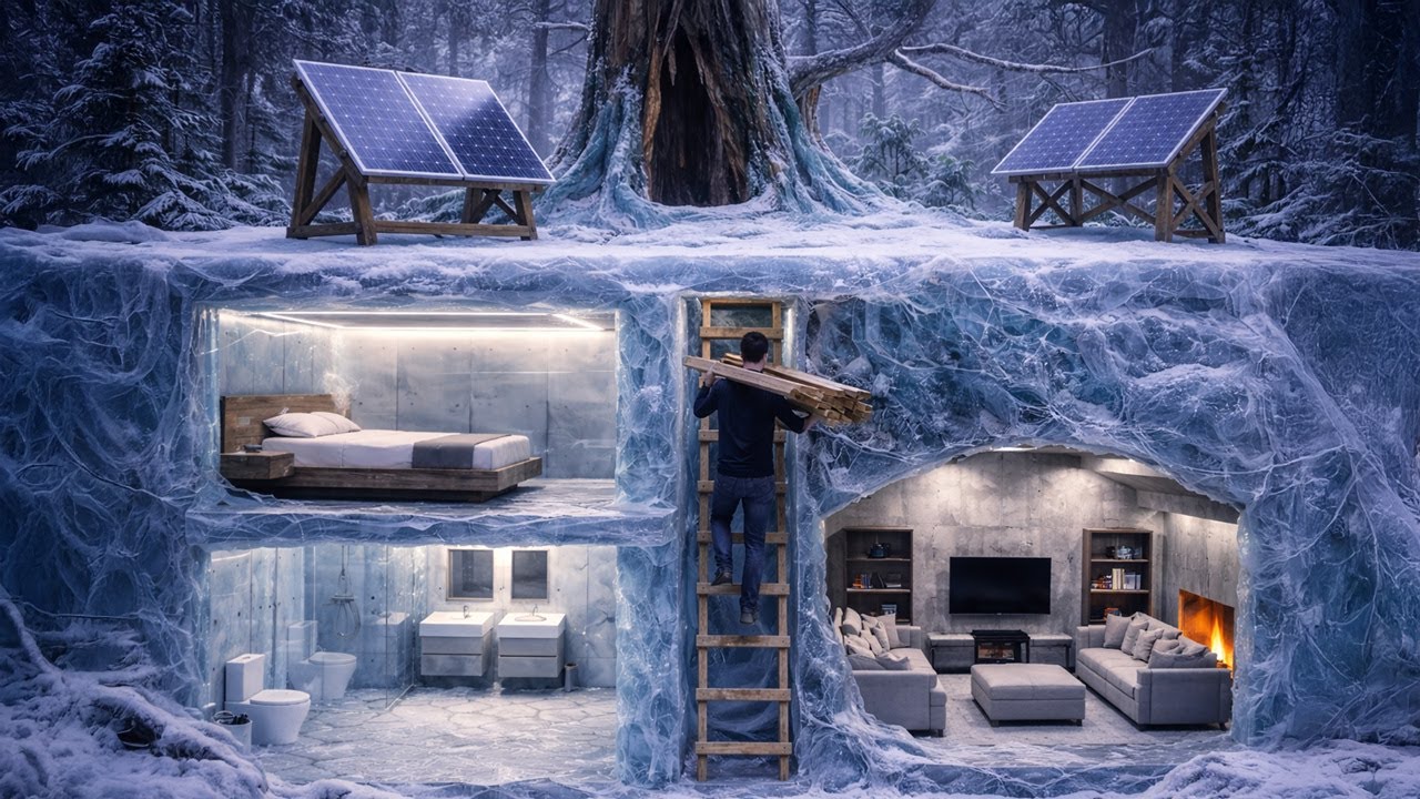 Building a house in the woods (ASMR) - This man built himself a mini house underground