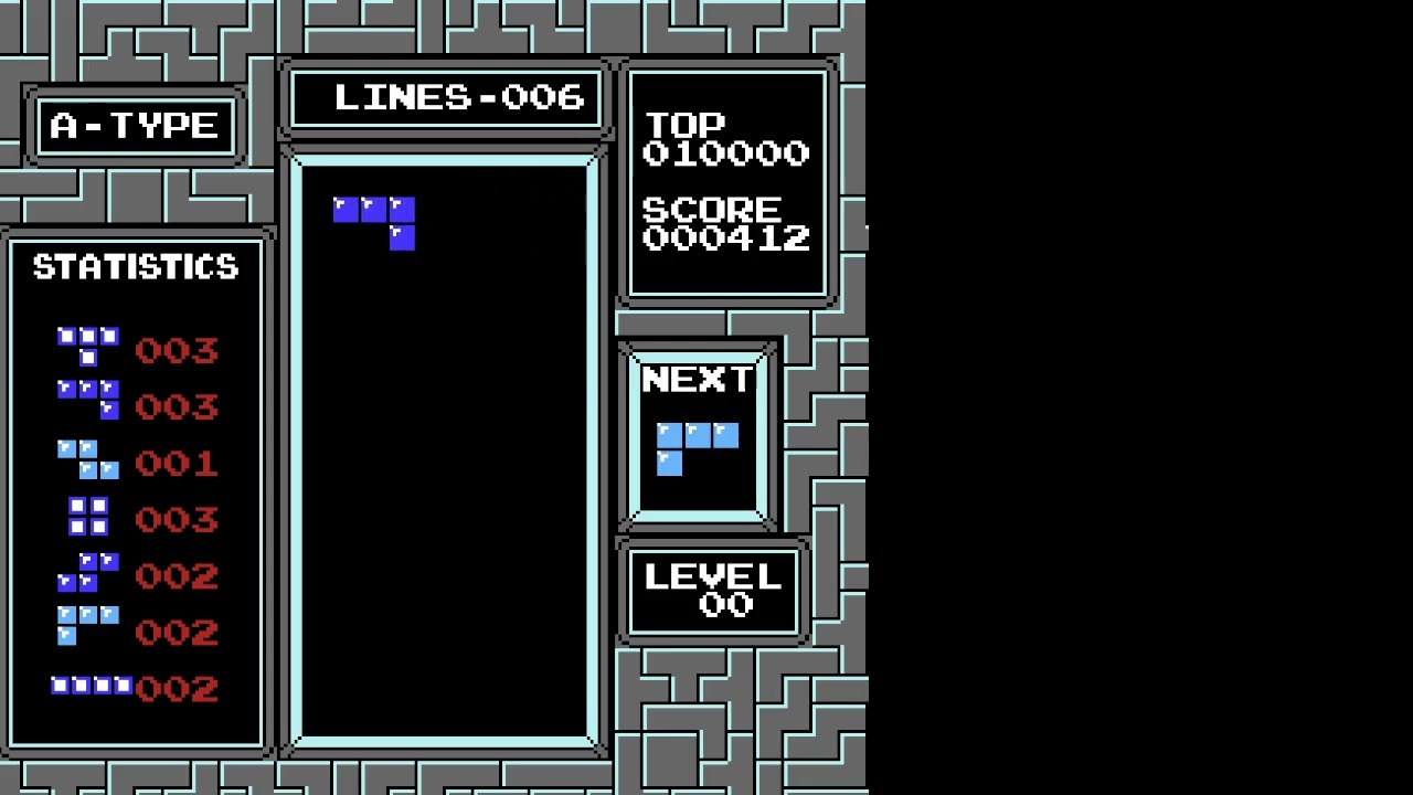 No rotation tetris, 6 lines perfect clear