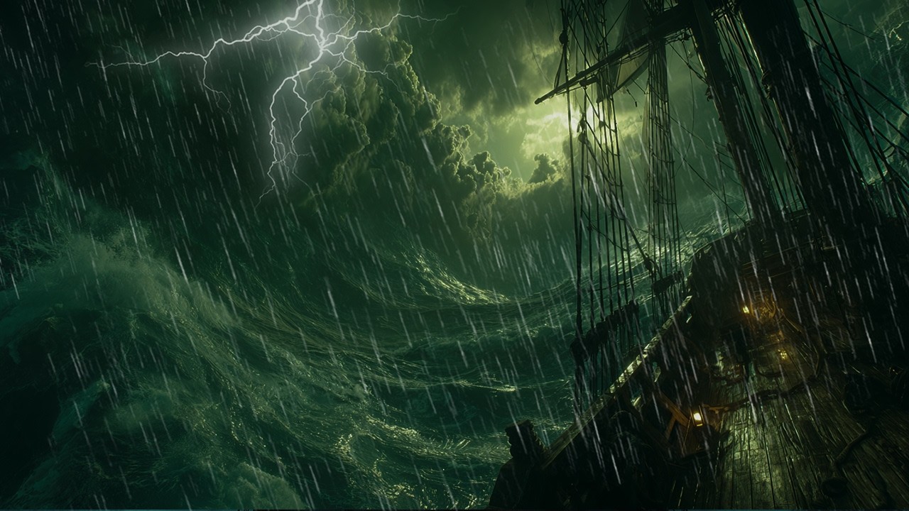 🌧️ Restorative Sleep with Heavy Rain & Roaring Thunder on Ship Deck at Night