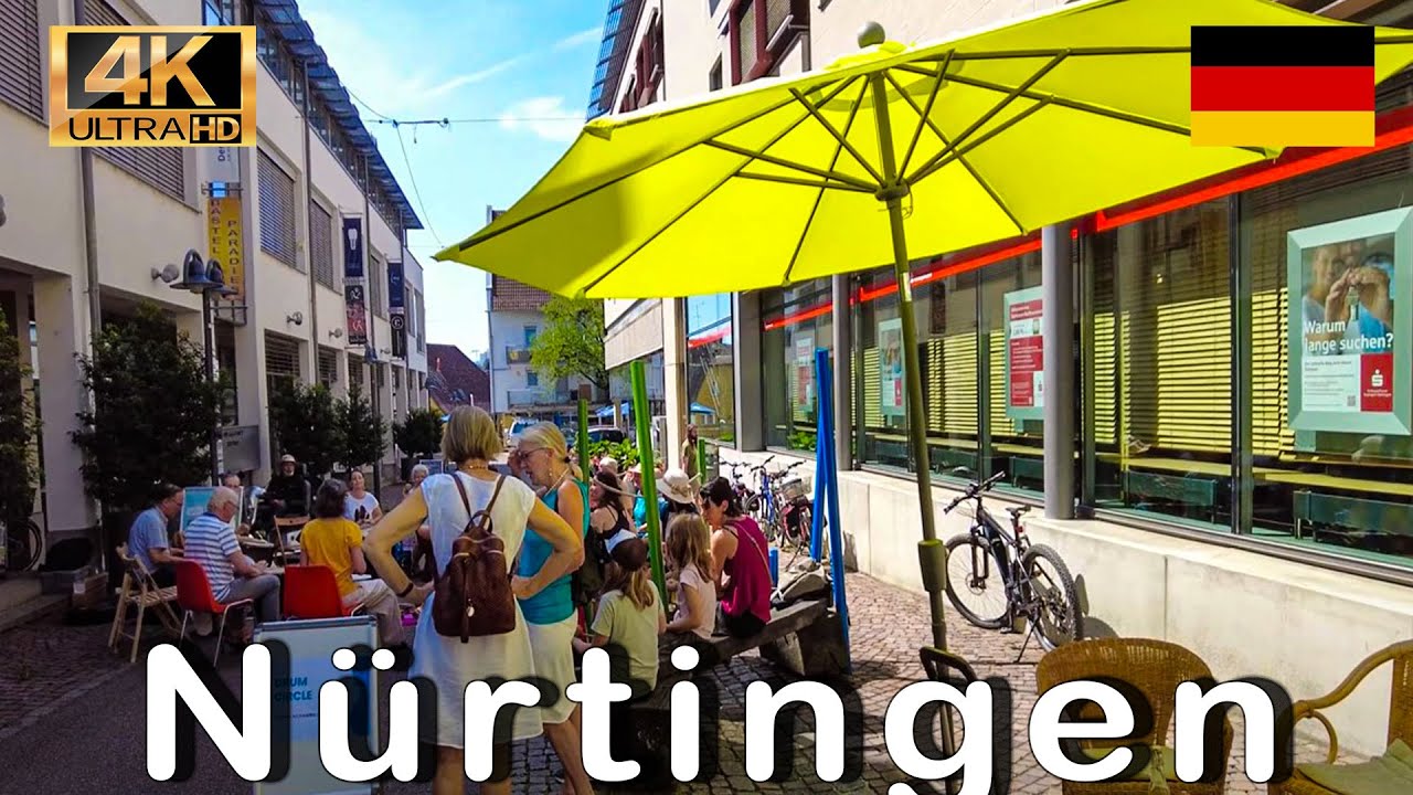 Nürtingen by the river Neckar. Walking in 4K
