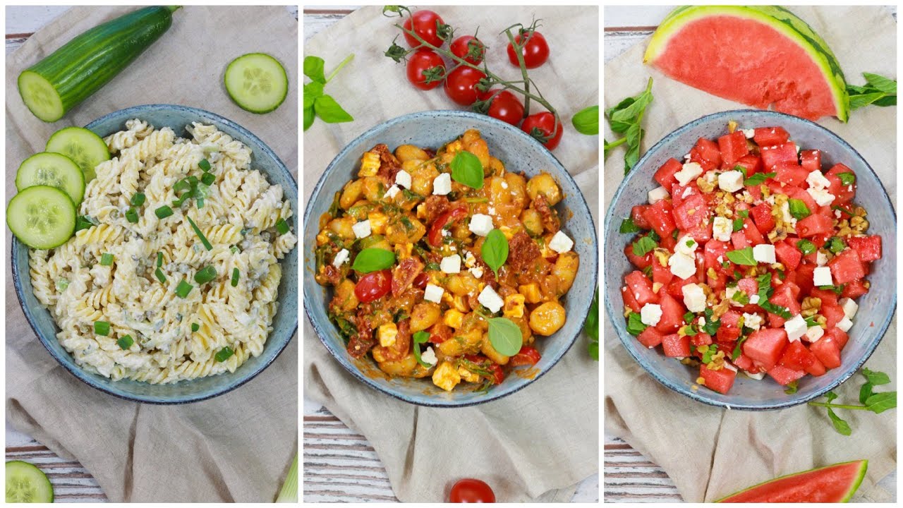 3 schnelle Salate zum Grillen - Nudelsalat I Wassermelonensalat I Gnocchi Salat