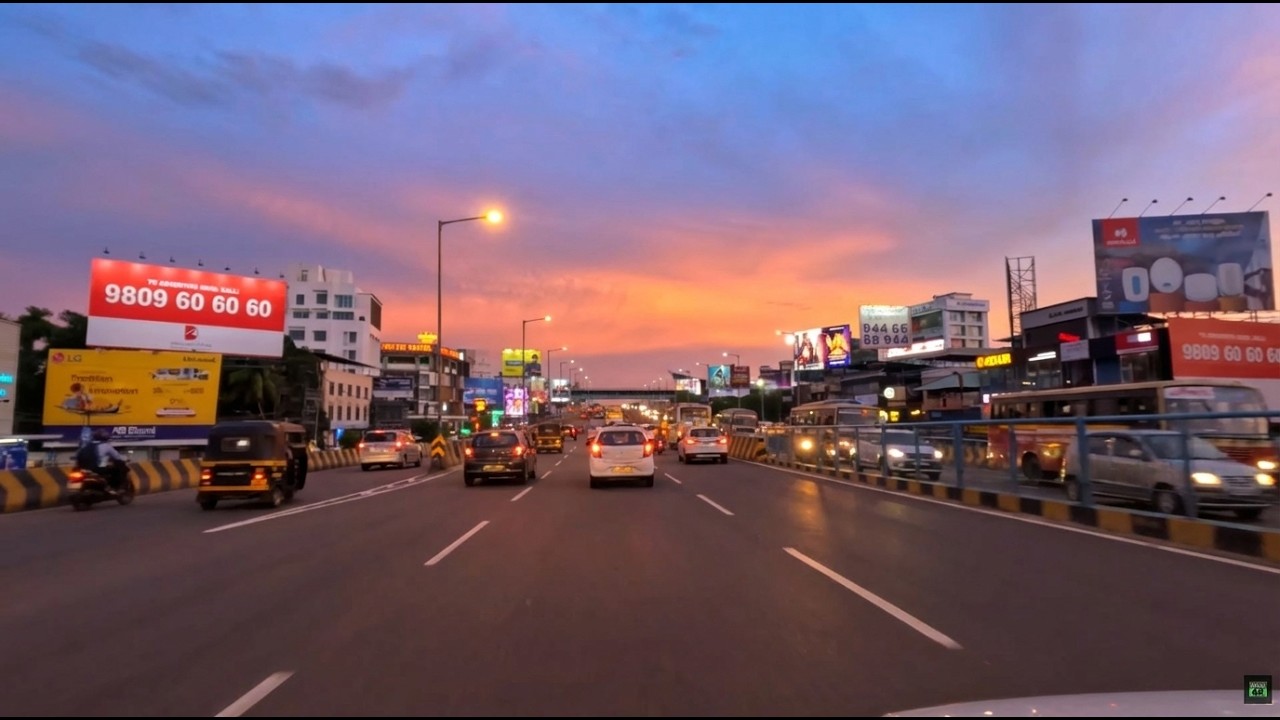 India City Traffic Drive 4K | Kochi Evening Ride NH66, Kerala | Kochi City Drive India 4K 70 FPS