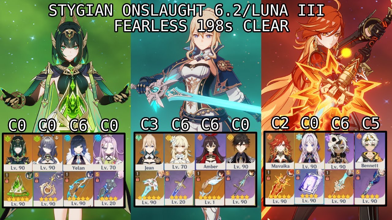 [6.2 Stygian Onslaught] Nefer, Jean Zhongli & Mavuika Fearless 198s clear