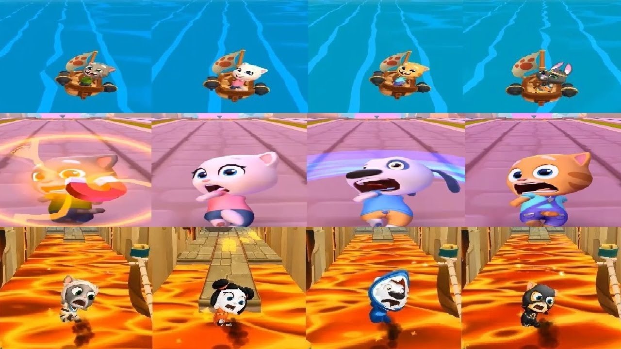 TALKING TOM GOLD RUN 1VS 2 2022 Becca VS Lucky Angela  MUMMY TOM SHARK HANK SUPER GINGER TOM Volcano