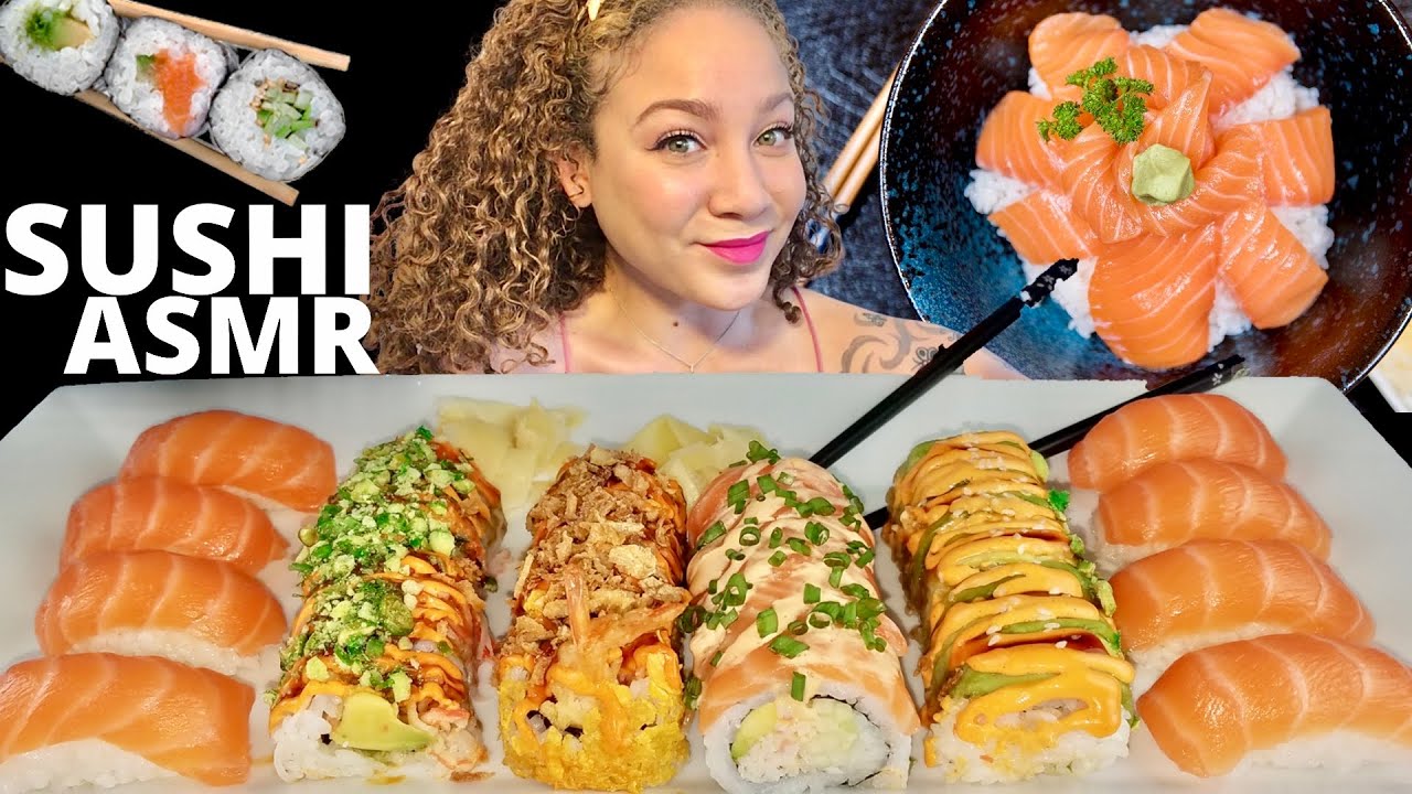 ASMR SUSHI RAW SALMON NIGIRI | SAMYANG FIRE SAUCE SUSHI MUKBANG| EATING SOUNDS| collab w ShannPage
