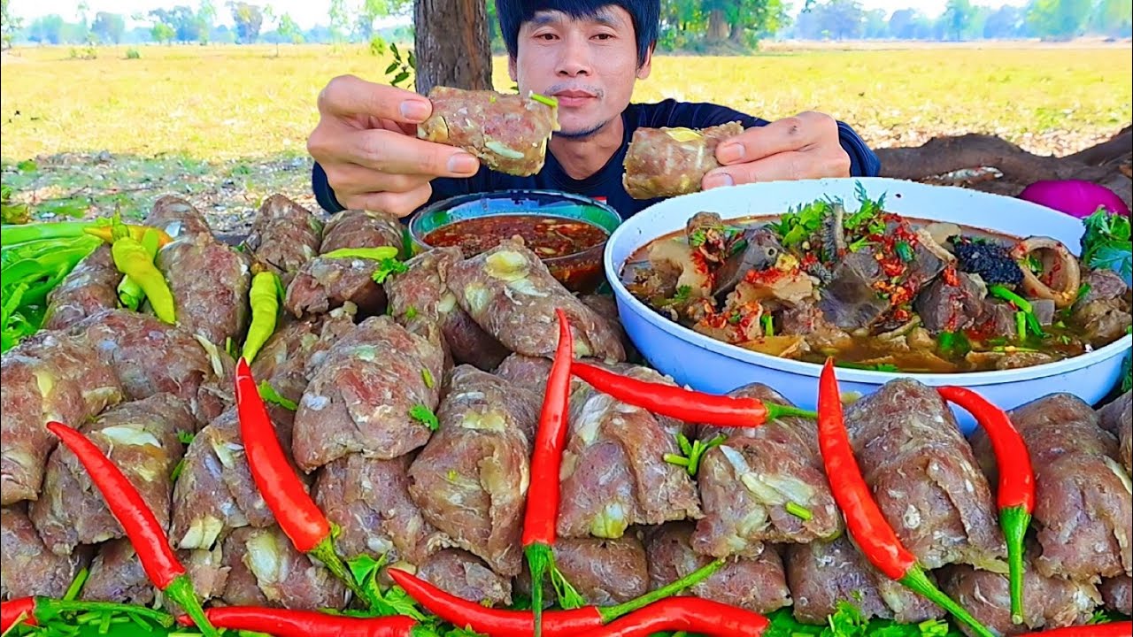 ส้มเนื้อวัวห่อใบตองแกล้มพริกสดแซ่บคักอีหลีครับพี่น้อง ASMR MUKBANG EATING SHOW#โก้อีสานพาแดก 