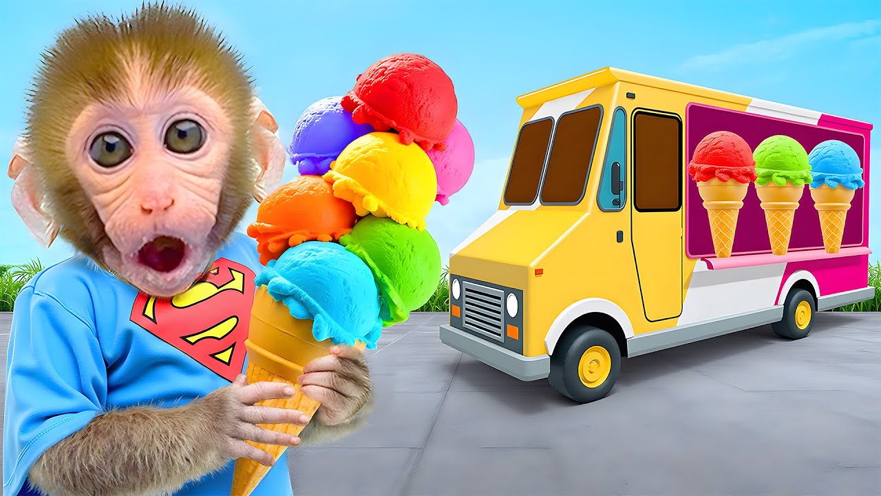 Affen baby Bon Bon isst Regenbogeneis und badet mit Entchen in der Toilette | BONBON GERMAN