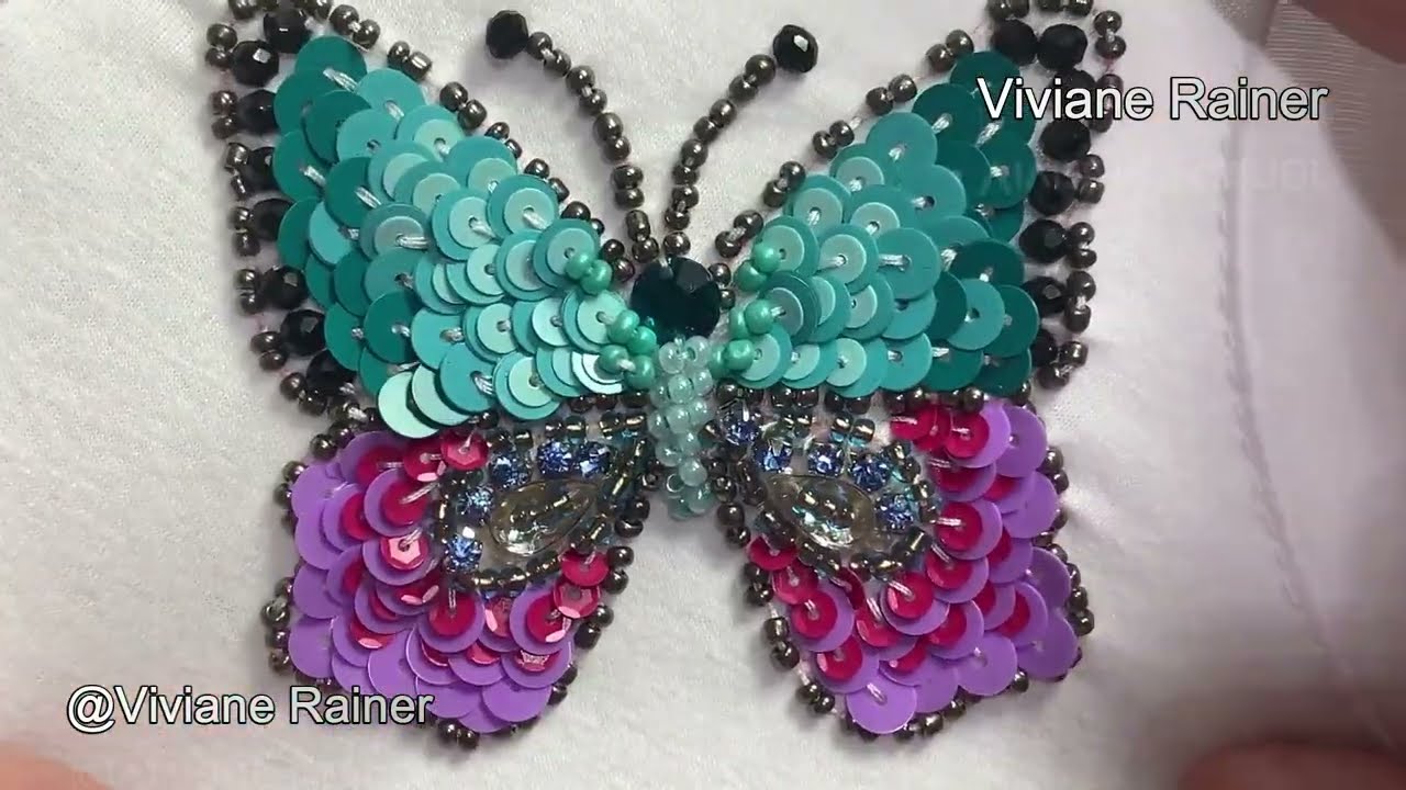 Borboleta Perfeita de paetês , strass e missangas - Tutorial # 4 - #2023 -  Bordado de Pedraria