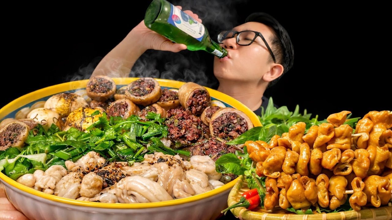 🔥 Pork Intestine Mukbang | Huyết Chưng & Lòng Heo Nướng Sa Tế | Quang ASMR